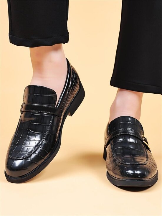Men\'s Vintage Crocodile Print Slip-On Dress Loafers | Formal Leather Oxford main image 4